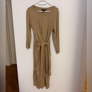 Lauren by Ralph Lauren Tan Long Sleeve Tie-Front Dress